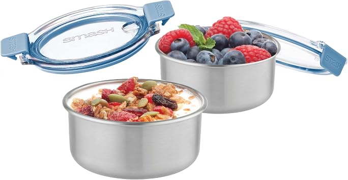 Smash Stainless Steel Snack Pot, Blue, 200 ml/ 6.7oz Capacity Pack of 2