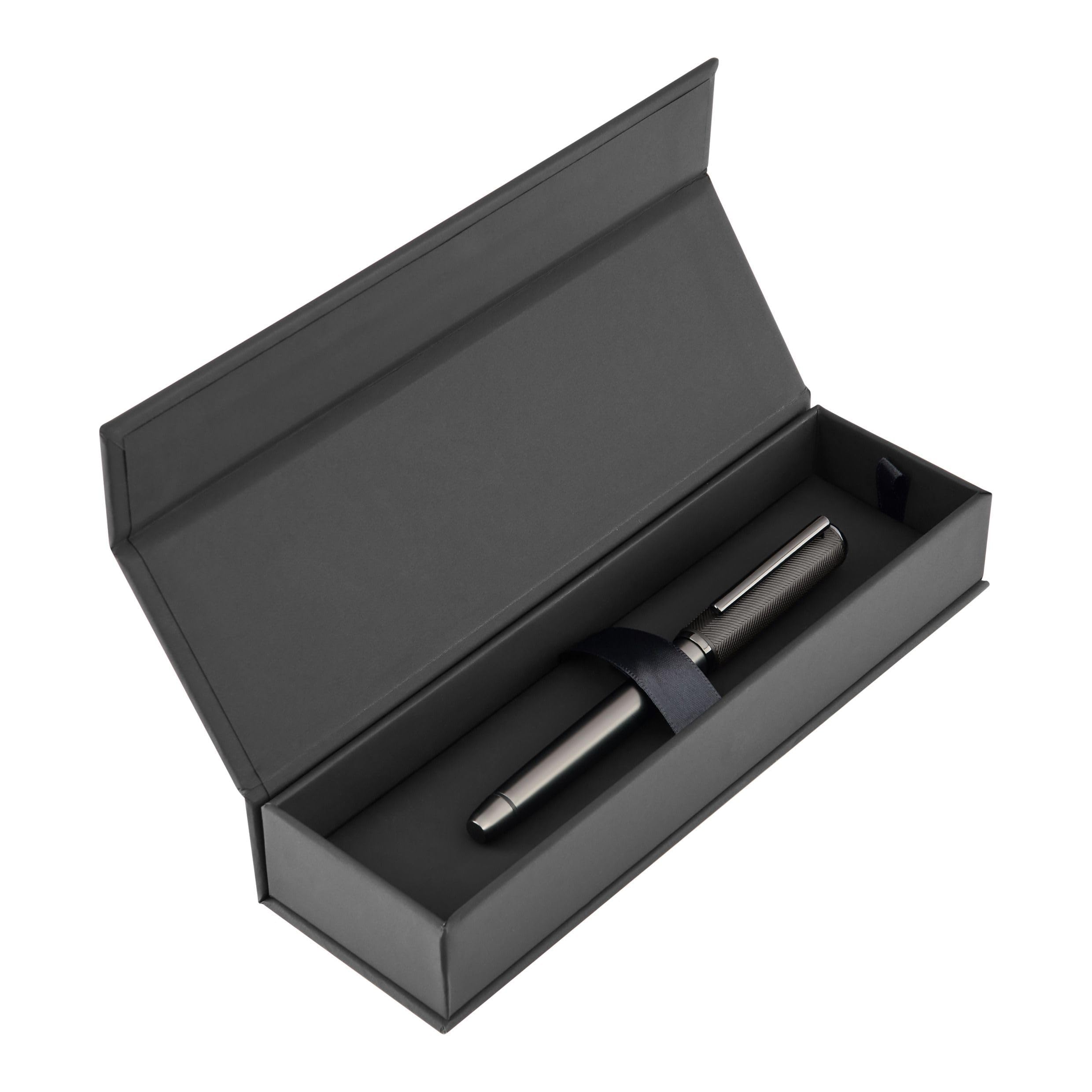 BOSS HUGO Pace Stylo roller – Stylo roller élégant en laiton mat – Stylo design de qualité supérieure avec boîte cadeau (HSL5655) (noir)