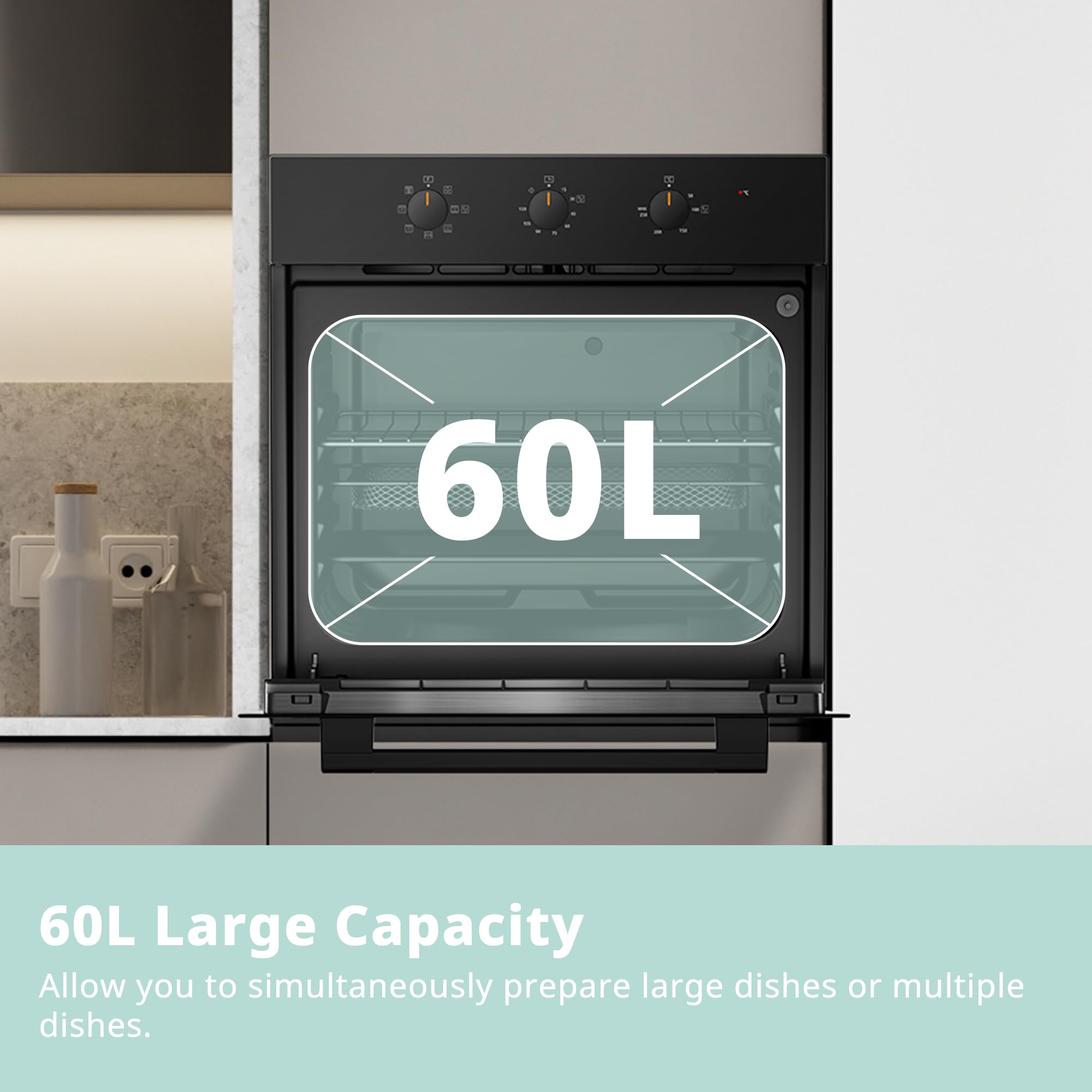 COMFEE' 60L, 60cm Wide, Single Electric Built-in Fan Oven, 8 Function with Air Fry, Multiphase Cooking and Easy Cleaning Removable Door, Color Black - CBO60M80M1-BK — view 8