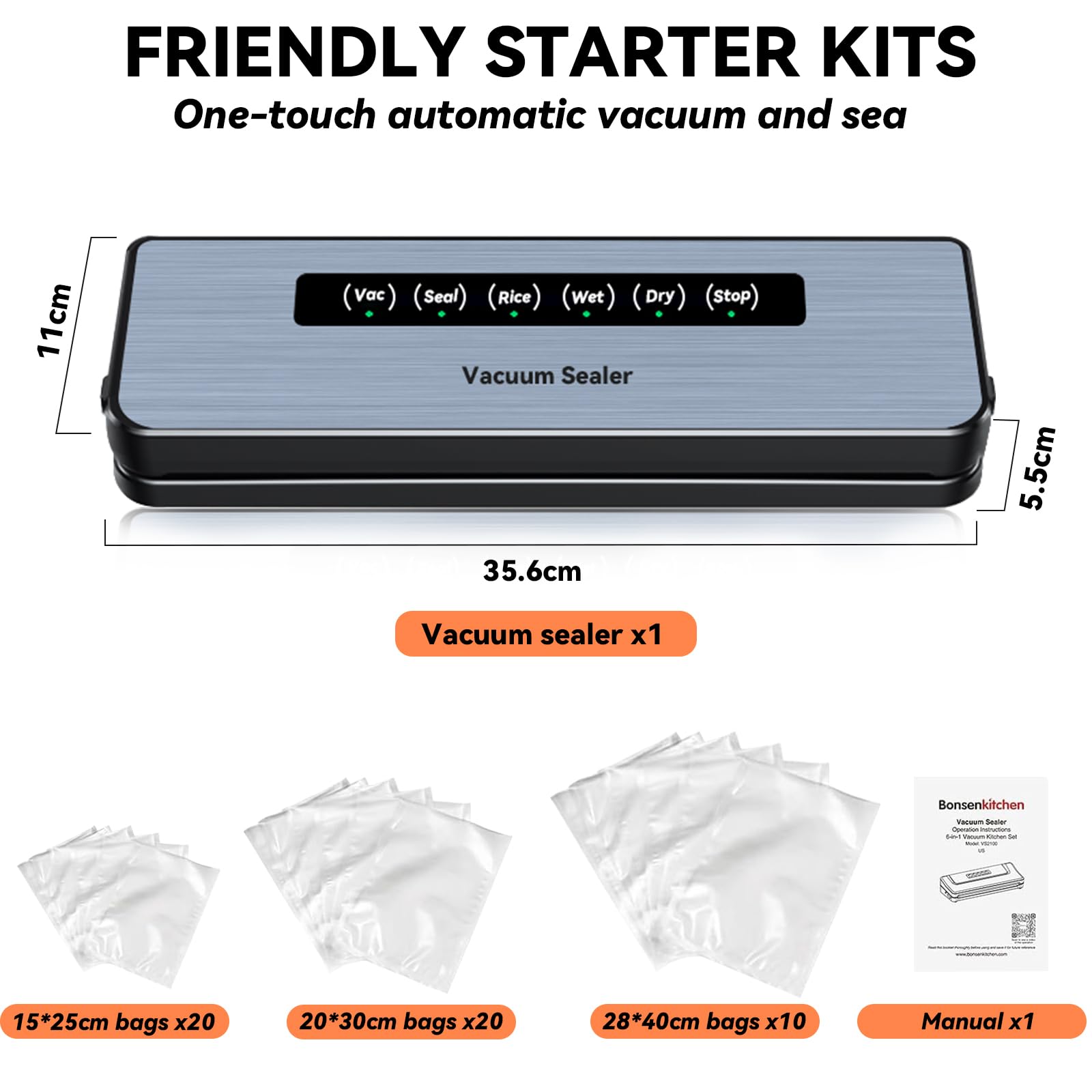 Machine Sous Vide Alimentaire 5 en 1, Appareils de Mise Sous Vide Compacte, 50 Sacs Sous Vide Inclus, Machine à Sceller Sous Vide pour Aliments Secs et Humides, Pour la Conservation des Aliments