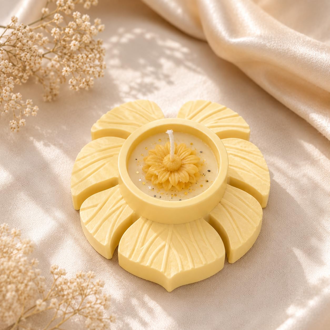 Buttercream Bliss Petal Tealight Candle – Handmade Soy Wax Floral Candle in Decorative Concrete Petal Holder for Home Decor, Table Centerpiece, Relaxation & Luxury Gifting-image-47