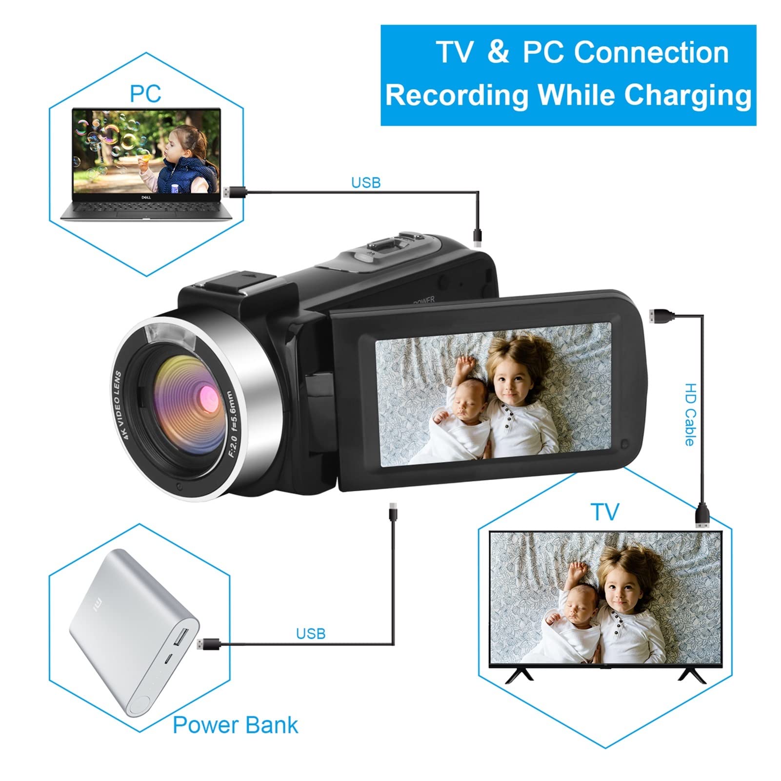 Amazon | ビデオカメラ4Kレンズフードサポート付きズームズーム