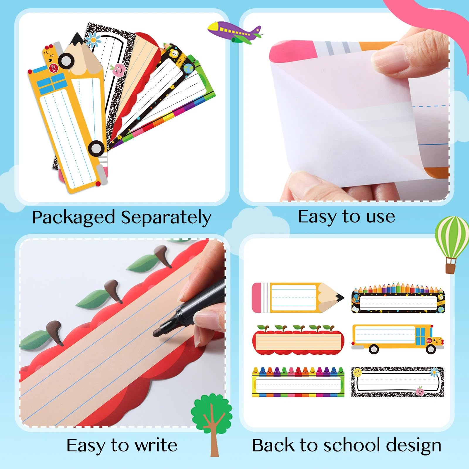 Eaasty Lot de 60 étiquettes de nom pour bureaux de classe, cahiers, crayons, étiquettes de bus, étiquettes pour la rentrée scolaire, le premier jour d'école, la maternelle, le casier, le tableau