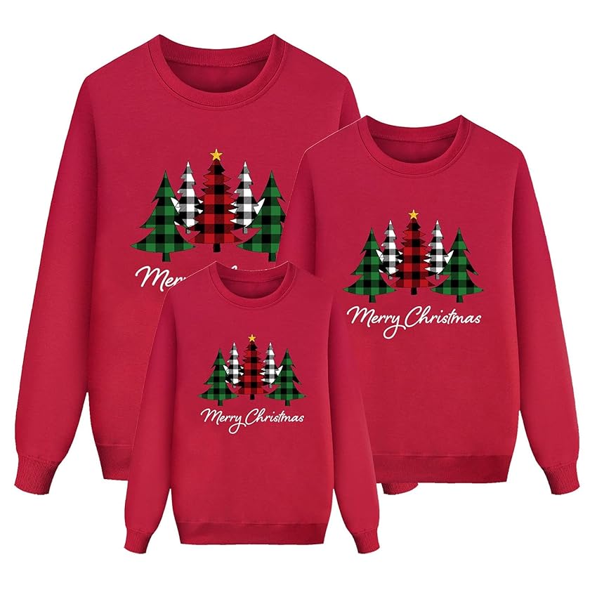 Maglioni Natalizi Famiglia - Maglione Natalizio Famiglia Rosso Maglie Termica Manica Lunga Maglioni Natale Coppia Taglie Forti Felpa Natalizie Invernale Abbigliamento Natalizio Donna Uomo Bambino