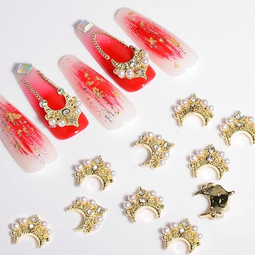 Miniatura 7 de BAIYIYI Abalorios dorados 3D para arte de uñas, diamantes de imitación, forma de corona, con cristales brillantes, diamantes de diseño lujoso,