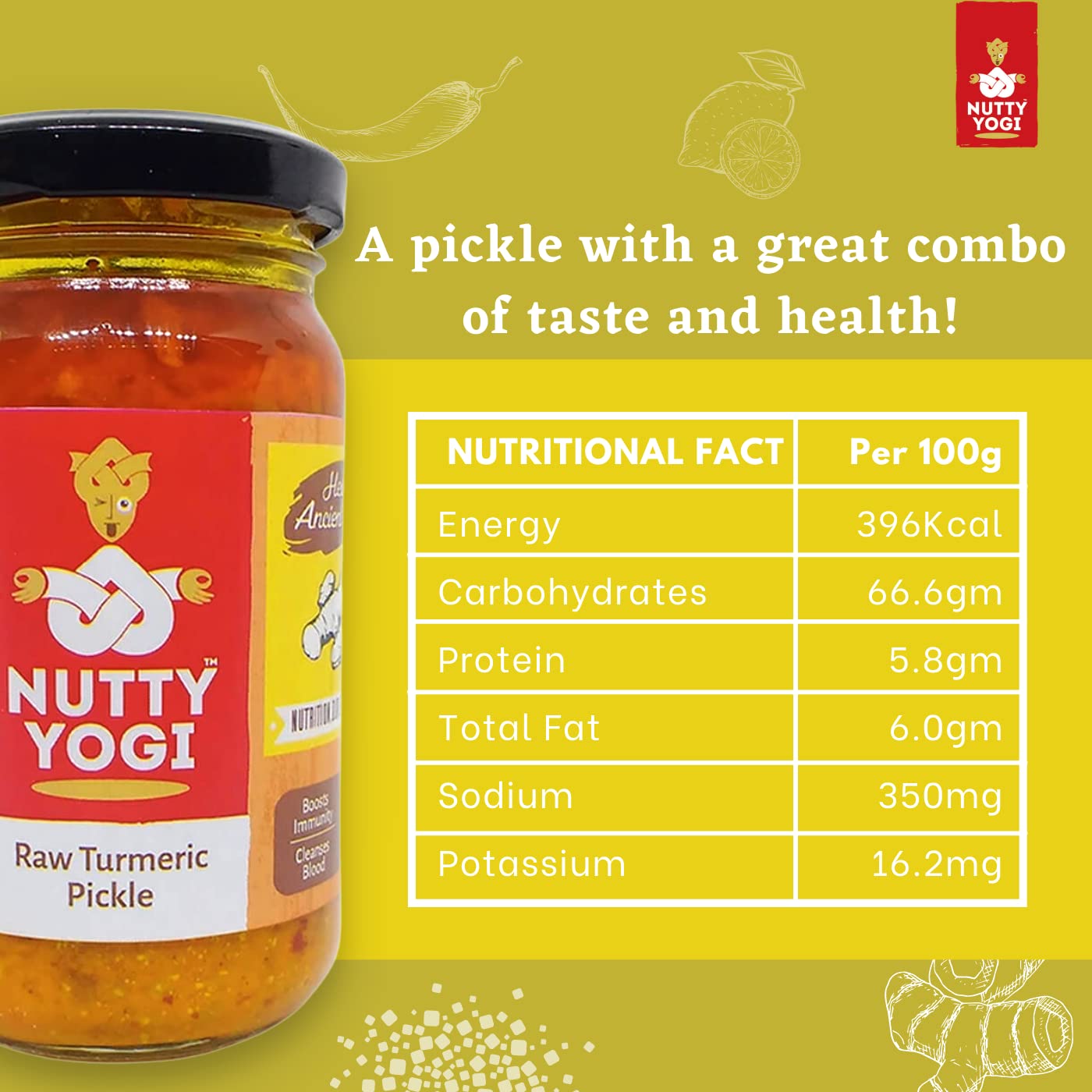 Nutty Yogi Raw Turmeric Pickle 200 gm, Haldi 4