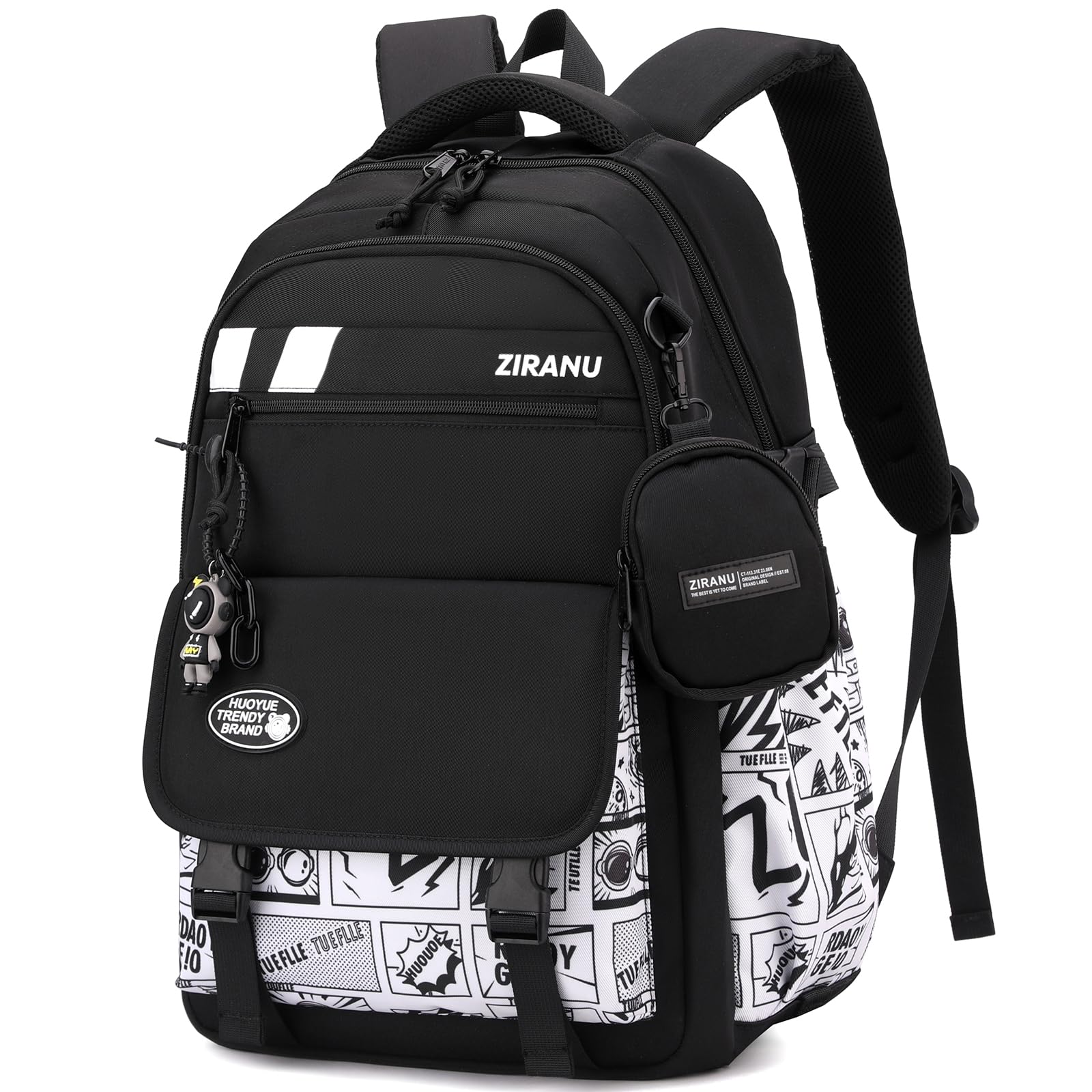 Amythe Schulrucksack Jungen Teen 8-15 Jahre Modern Robust, Weiß Buchstaben | Wasserdicht Reflektierend Leicht Ergonomisch Weiß Buchstaben Daypack Multitasche Geräumig für Schule Reisen Wandern