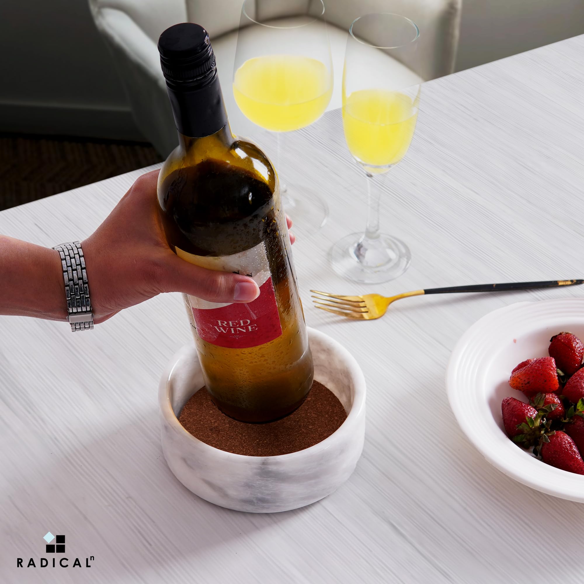 Posavasos de mármol para botellas de vino de 5.5 pulgadas, blanco hecho a mano, elegante soporte para botellas de piedra y soporte de vino, elegante decoración de bar y comedor en el hogar 3
