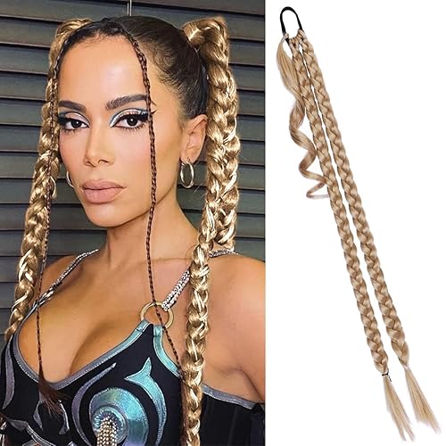 Extensión de cola de caballo trenzada rubia sintética para mujeres, piezas de cabello rubio envolvente, extensiones de cabello con lazo para el