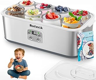 Suteck Yogurt Maker - Stainless Steel Yogurt Makers with Adjustable Time & Temp Control，Automatic Shut-Off & Constant Temper for Homemade Greek, Probiotic Yogurt, BPA-Free 8 Glass Jars (48 oz)