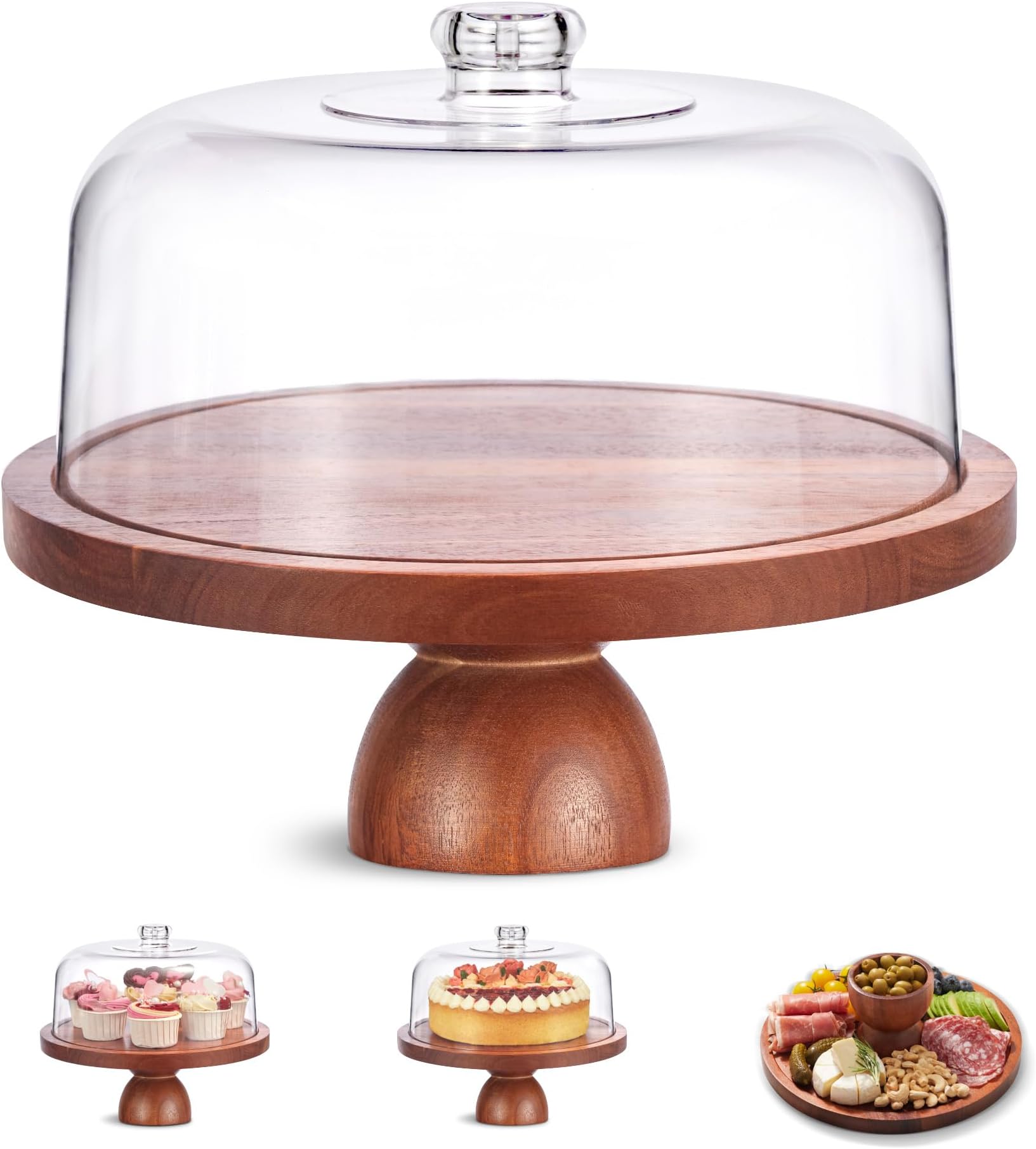 Amazon.com | DOITOOL 1 Set Cake Plate with Dome Footed Pastry Wood ...