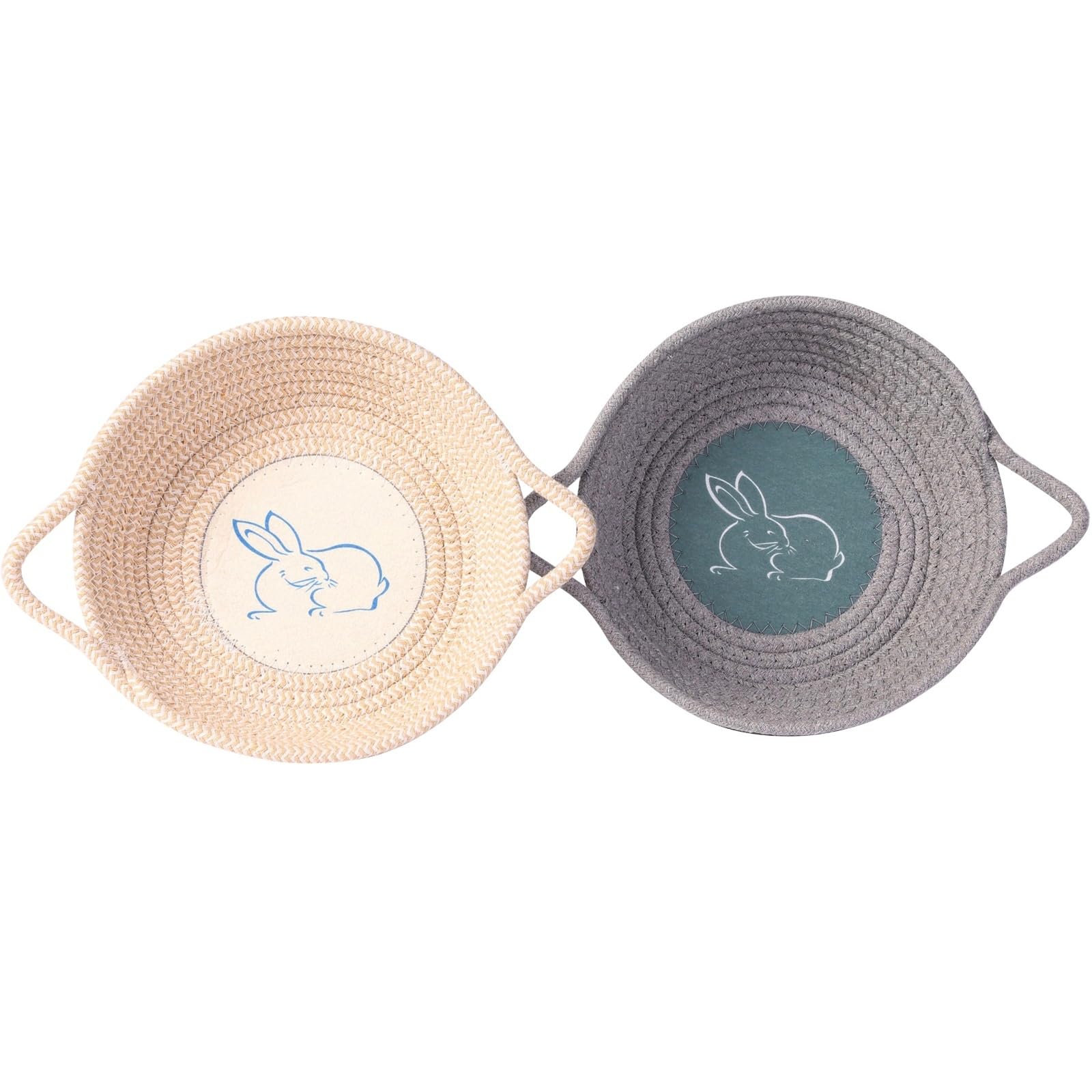 Deko Korb Ostern, Aufbewahrungskörbe im 2er-Set, geflochten Baumwollseil, Osterkorb Geschenkkorb Hase Kaninchen, Dekoration Geschenk Ostern Geburtstag Familie Freunde Kinder