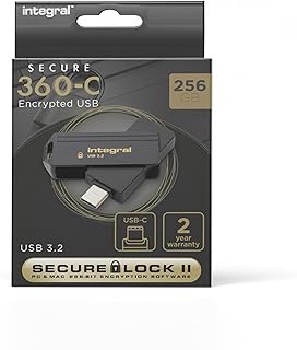 Integral Secure 360-C 256GB Software Encrypted USB Flash Drive - USB-C Connector - 256-bit AES encryption - Compatible wit...
