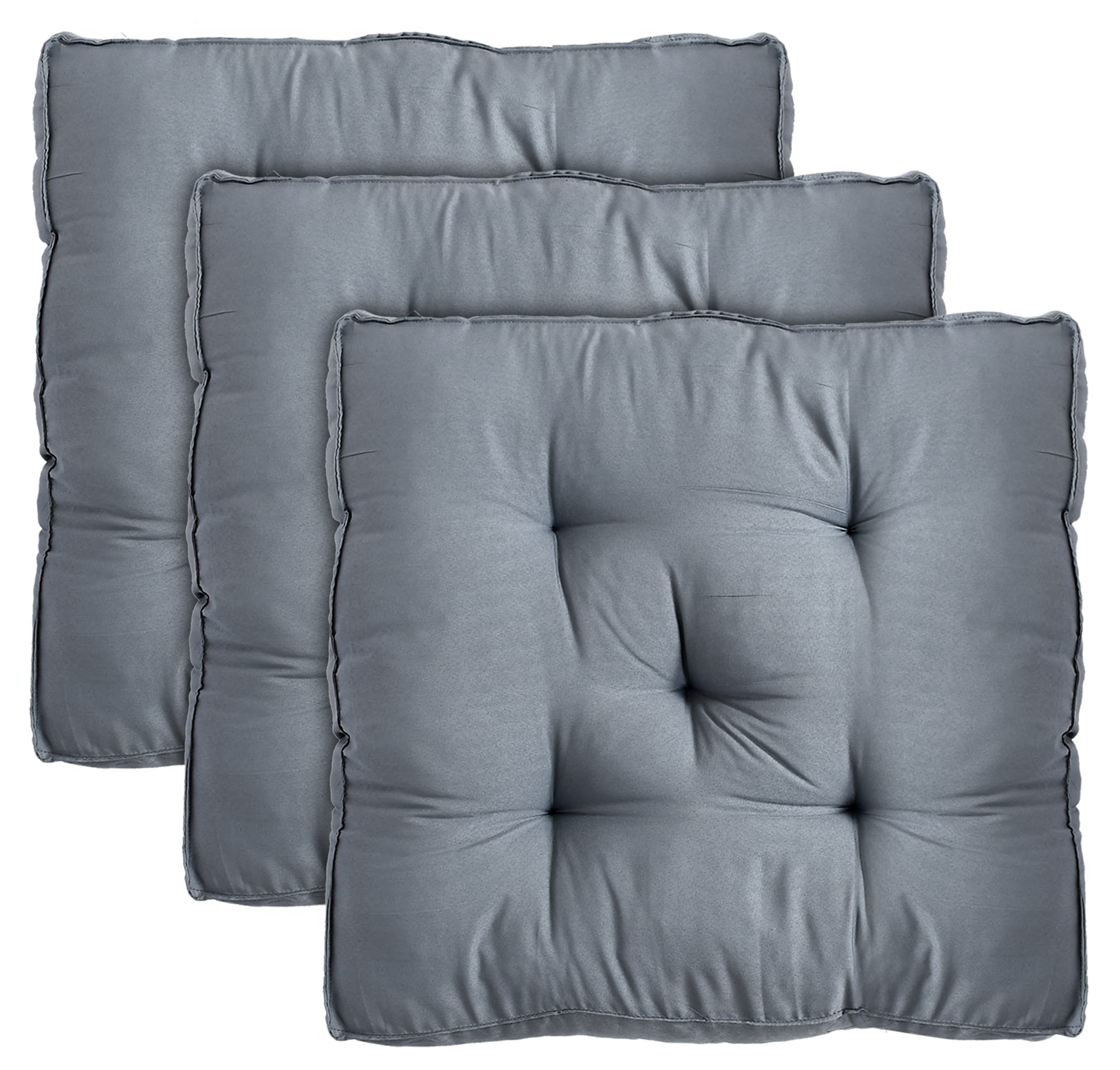 Kuber Industries Microfiber Square Chair Pad Seat Cushion for Car Pad Office Chair Indoor/Outdoor Dining Living Room Kitchen-Pack of 3 18 * 18 Inch (Grey)