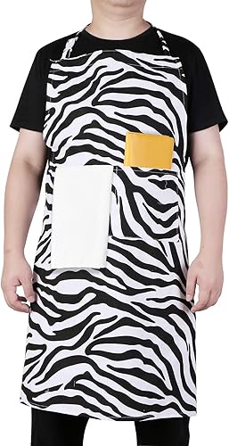 Miniatura 2 de Delantal de lona para mujer con 2 bolsillos, 39 x 38 pulgadas, delantales extra grandes XXL, Cebra