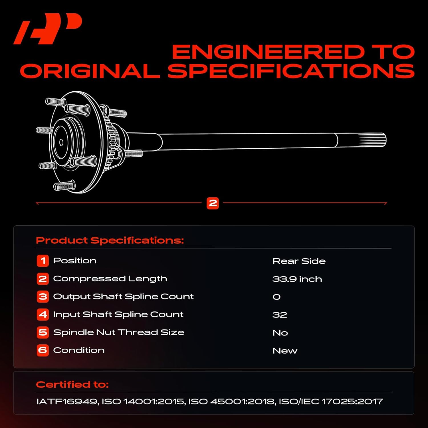 A-Premium Rear Left or Right Axle Shaft Assembly Compatible with Jeep Wrangler 2020-2024 & Gladiator 2020-2023, 2.0L 3.0L 3.6L, Replace# 68474094AA