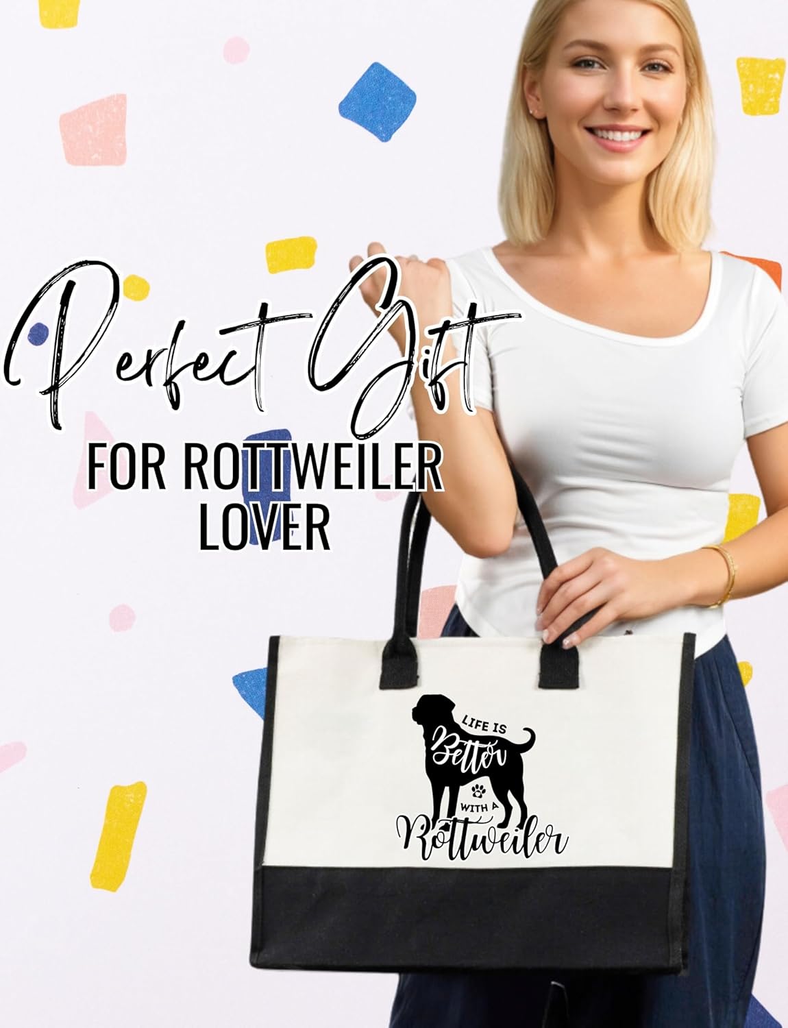 InnoBeta Rottweiler Gifts Canvas Tote Bag, with Top Zipper Closure and Shoulder Strap for Birthday, Mother's Day, Christmas
