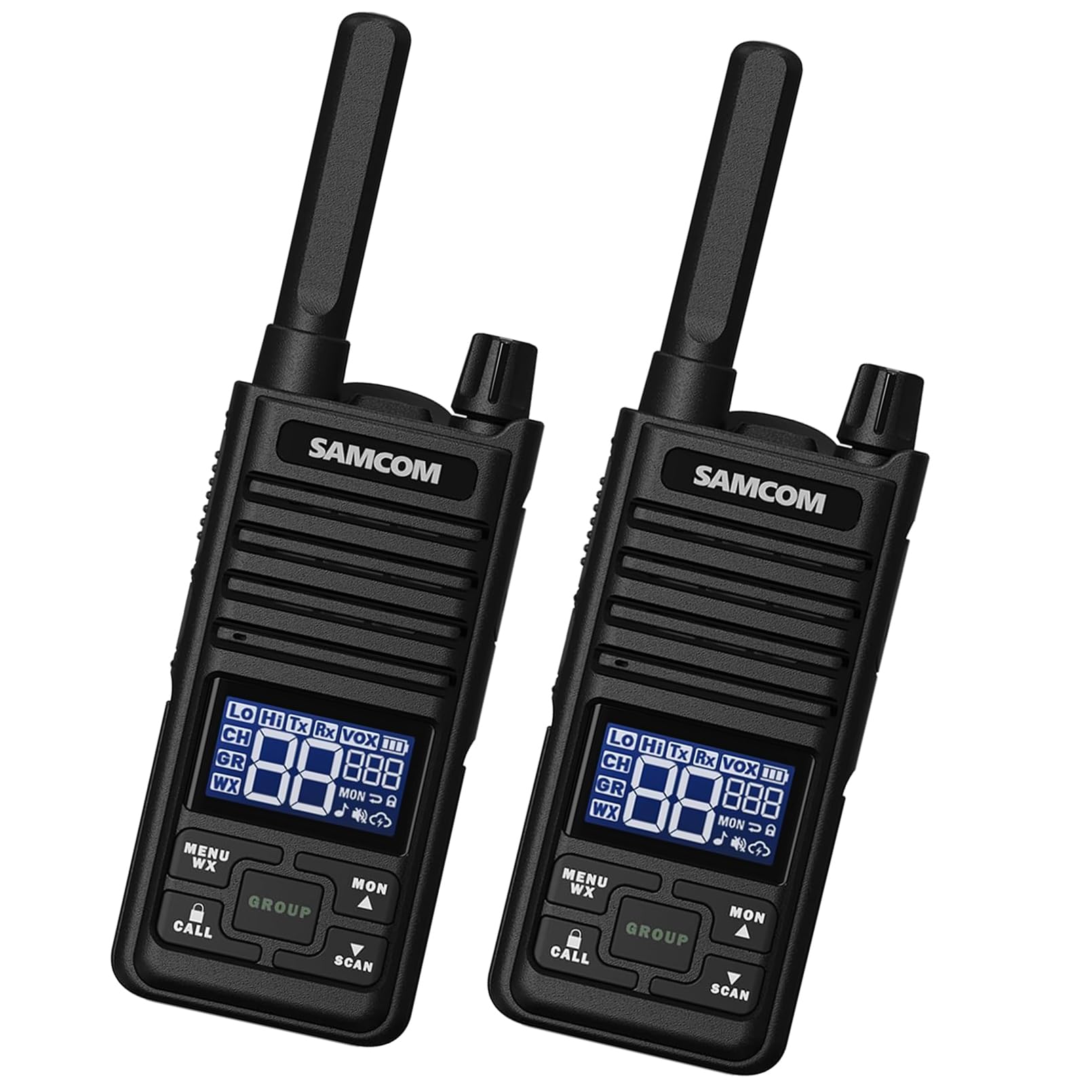 SAMCOM T2 GMRS Radio 2W Long Range Walkie Talkie NOAA Weather Rechargeable Heavy Duty Two Way Radio,Group Call Radios Walkie-talkies with Earpiece, USB-C Charger, Flashlight,2 Packs