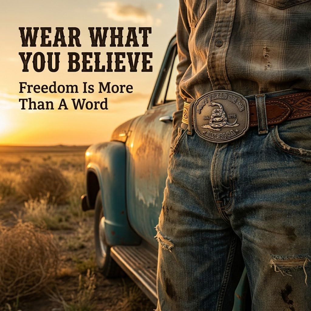 Western Belt Buckles for Men Cowboy Belt Buckle American Patriotic Belt Buckles Rattlesnake