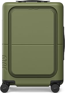 Carry On Pro - 20" Hardshell with Front Pocket, Airline Approved Carry On Luggage with Wheels, TSA Lock Rolling Suitcase, Silent Spinner Wheels, USB Ports & Ejectable Battery - Moss