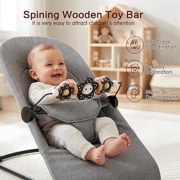 Baby Bouncer Toy Bar, Compatible with Baby Bjorn Bouncer, Wooden Baby Bouncer Toy Bar Attachment, Child-Friendly Materials, Rotatable Baby Sensory Toy for Babies - 2