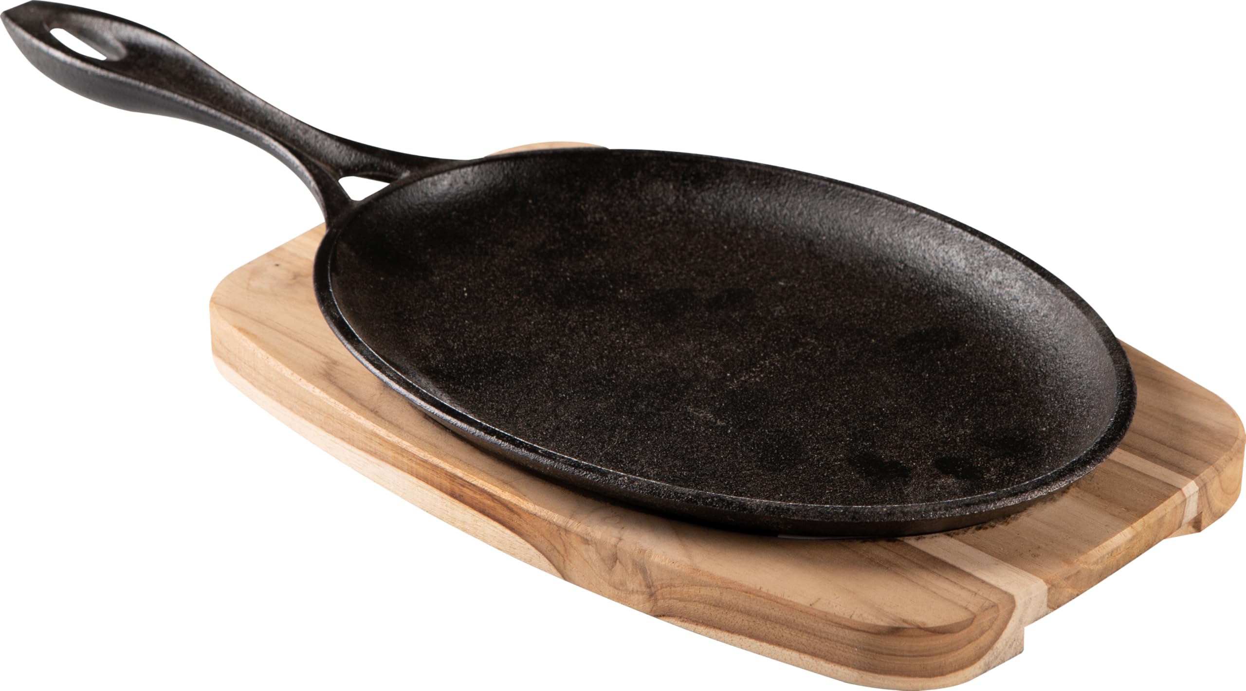 Tramontina     Cast Iron Oval Sizzler Plate With Wooden Base in Size 38.2cm, BrandAlley