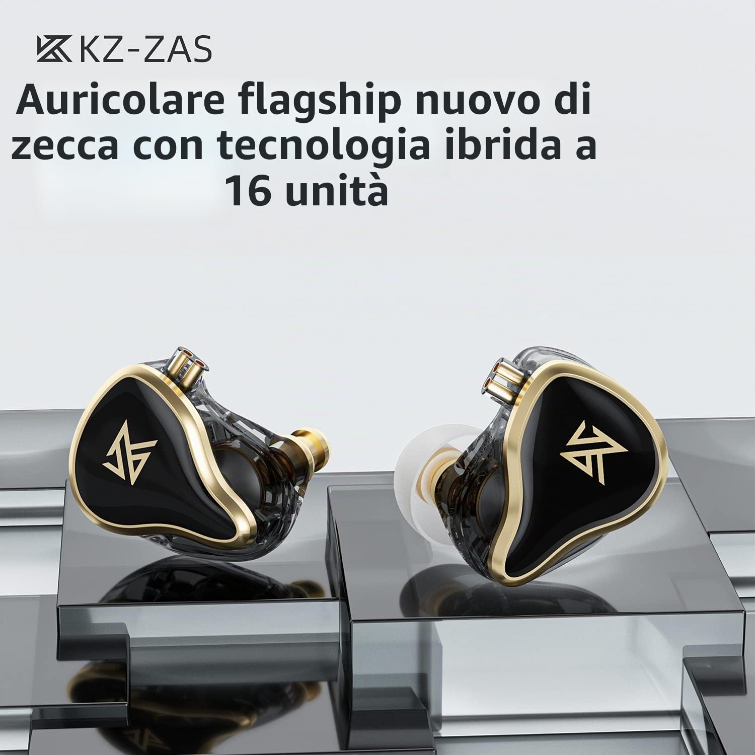 KZ G.K ZAS IEM - Auricolari in-ear con cavo, monitor HiFi stereo, per musicisti (nero, senza microfono)