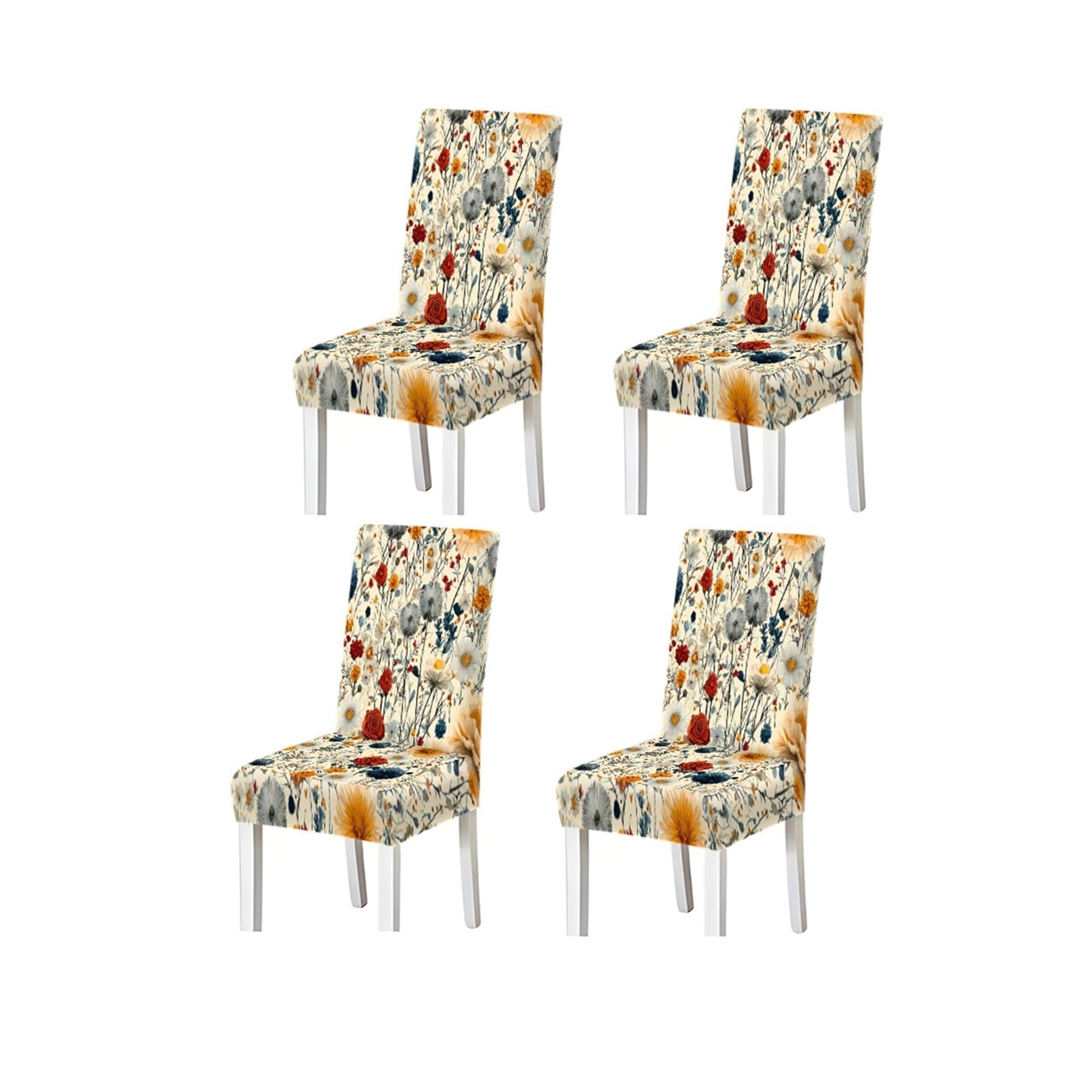 FZJKGH Vintage Wildflower Dining Chair Covers Set Of 2/4/6, Stretch Washable High Back Chair Slipcovers, Farmhouse Cottage Home Decor Removable Stretch Slipcovers for Dining Chairs(4PCSChair cover)