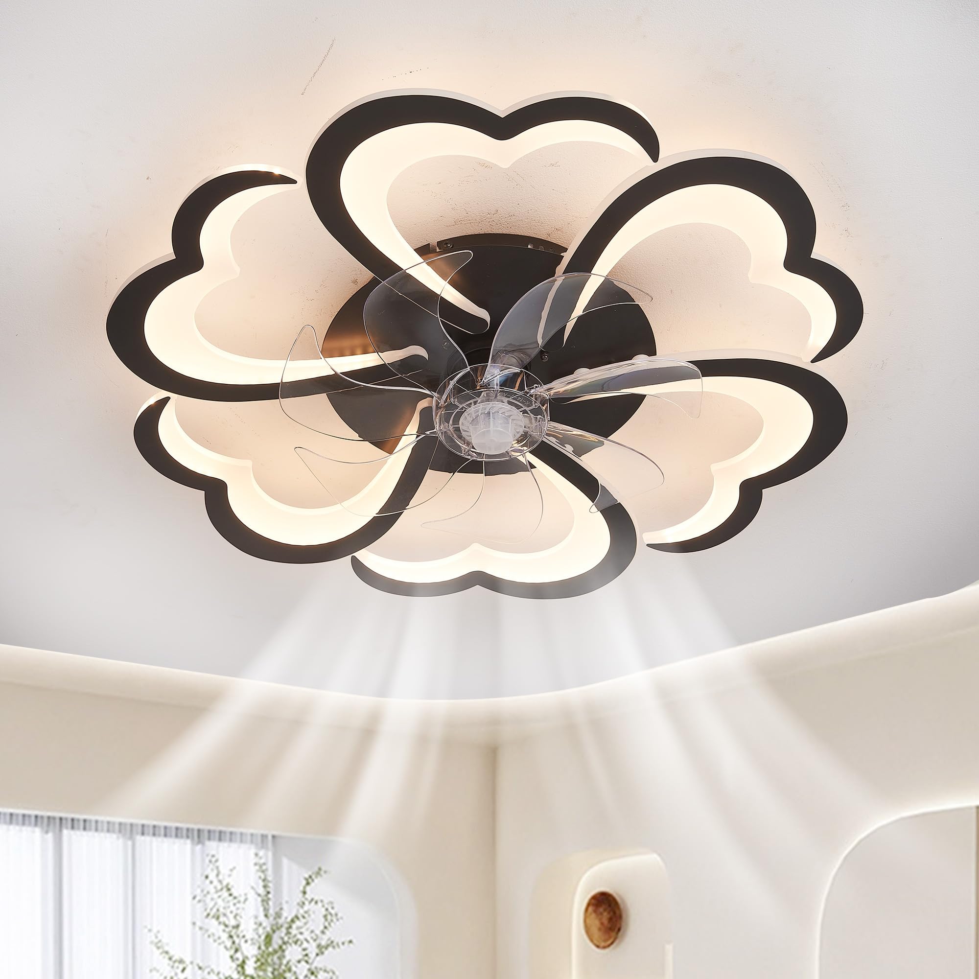 lnrosy LED Ceiling Fans with Lights and Remote Floral Mute DC Fan Light Ceiling 6-Speed Dimmable Timer Memory Function Light Bulb Fan 6800 Lumens 68cm Bedroom Lounge