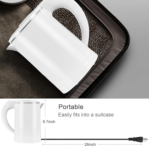 Miniatura 2 de Pequeña tetera eléctrica, hervidor de viaje portátil de 0.6 L, hervidor eléctrico de acero inoxidable 304 con apagado automático, mini hervidor de
