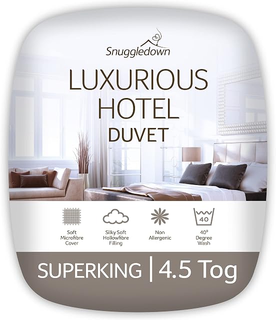 Snuggledown Luxurious Hotel Super King Duvet 4.5 Tog Lightweight Summer Duvet, Premium Quality Soft Touch Cover, Machine Washable, UK Standard Super King Bed (260cmx220cm)
