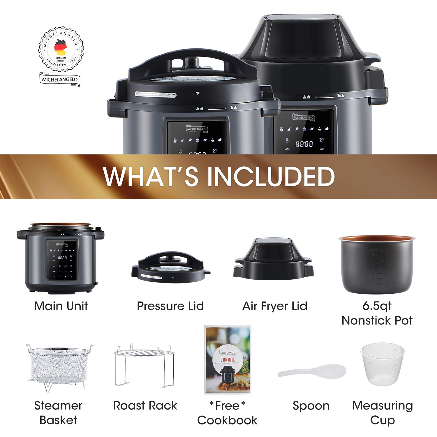 MICHELANGELO 6 QT Pressure Cooker Air Fryer Combo, Allin1 Pressure