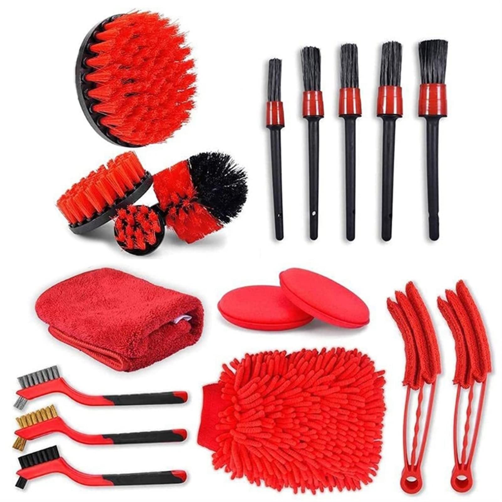 TRUSTTWO 18pcs Auto Detailing Brushes Pennello for la pulizia esterno Pennello for trapano elettrico compatibile con ruote di pulizia Dashboard W91F The New