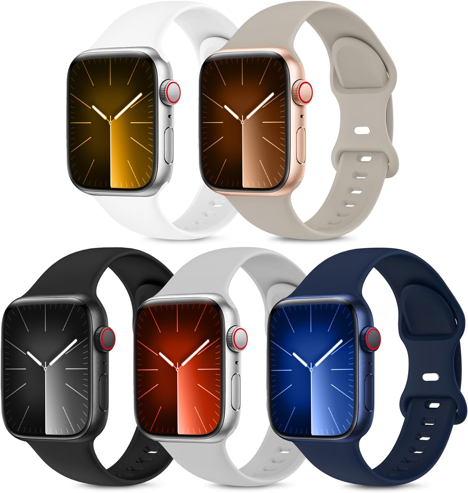 OYODSS 5 Pack Bands Compatible with Apple Watch Band 38mm 40mm 41mm 42mm 44mm 45mm 49mm Women Men, Soft Silicone Sport Replacement Strap Compatible with iWatch Ultra SE Series 8 7 6 5 4 3 2 1