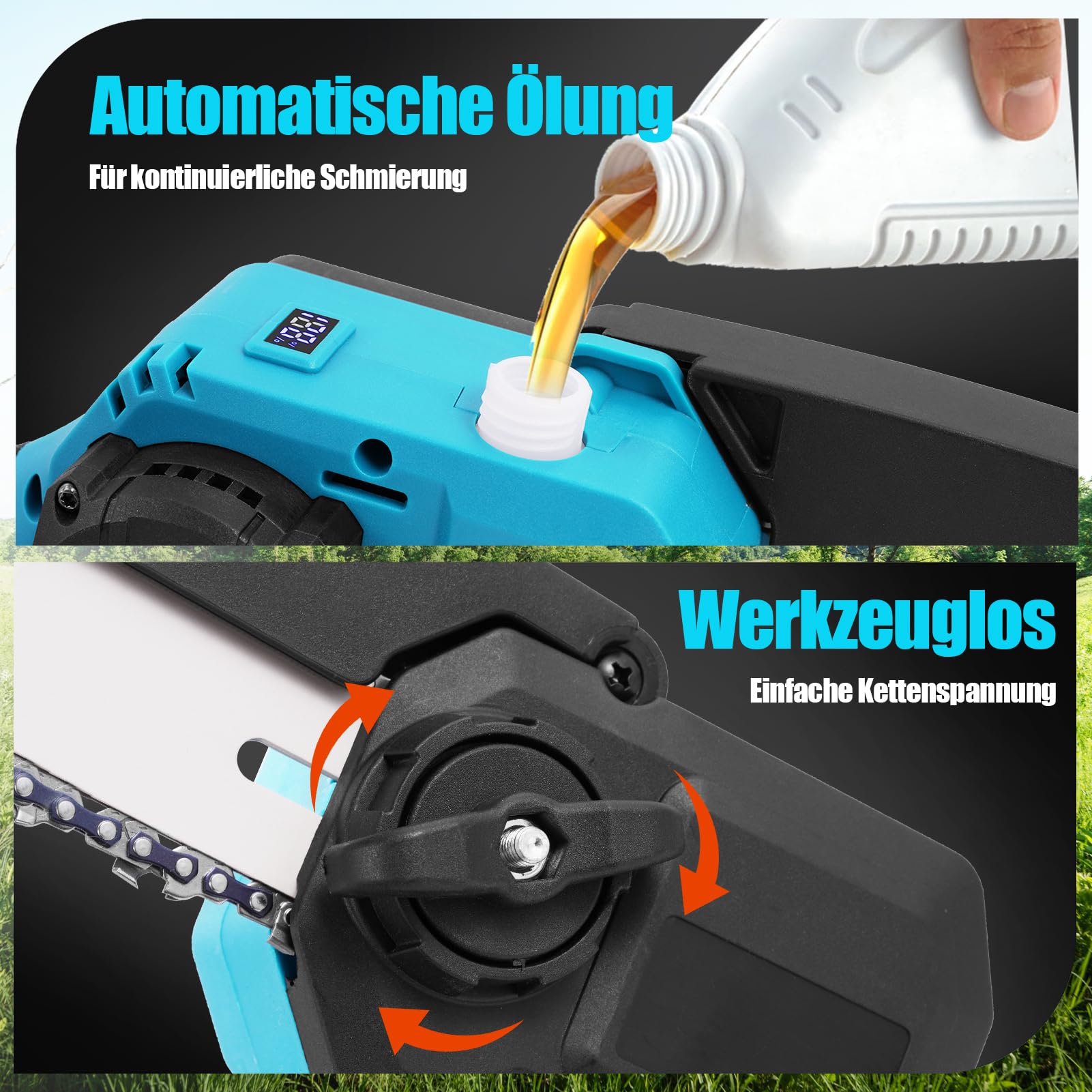 Mini motosierra 2 en 1 de 8 pulgadas con barra telescópica, batería de podadora, motosierra profesional, sierra telescópica con batería de 2 x 3,0 Ah, altura de trabajo de hasta 6,7 pies, para ramas