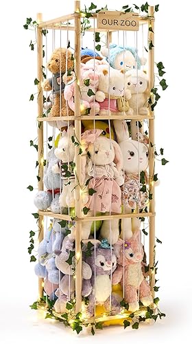 Organizador de almacenamiento de animales de peluche de madera, ahorro de espacio y capacidad extra grande, almacenamiento de zoológico de animales
