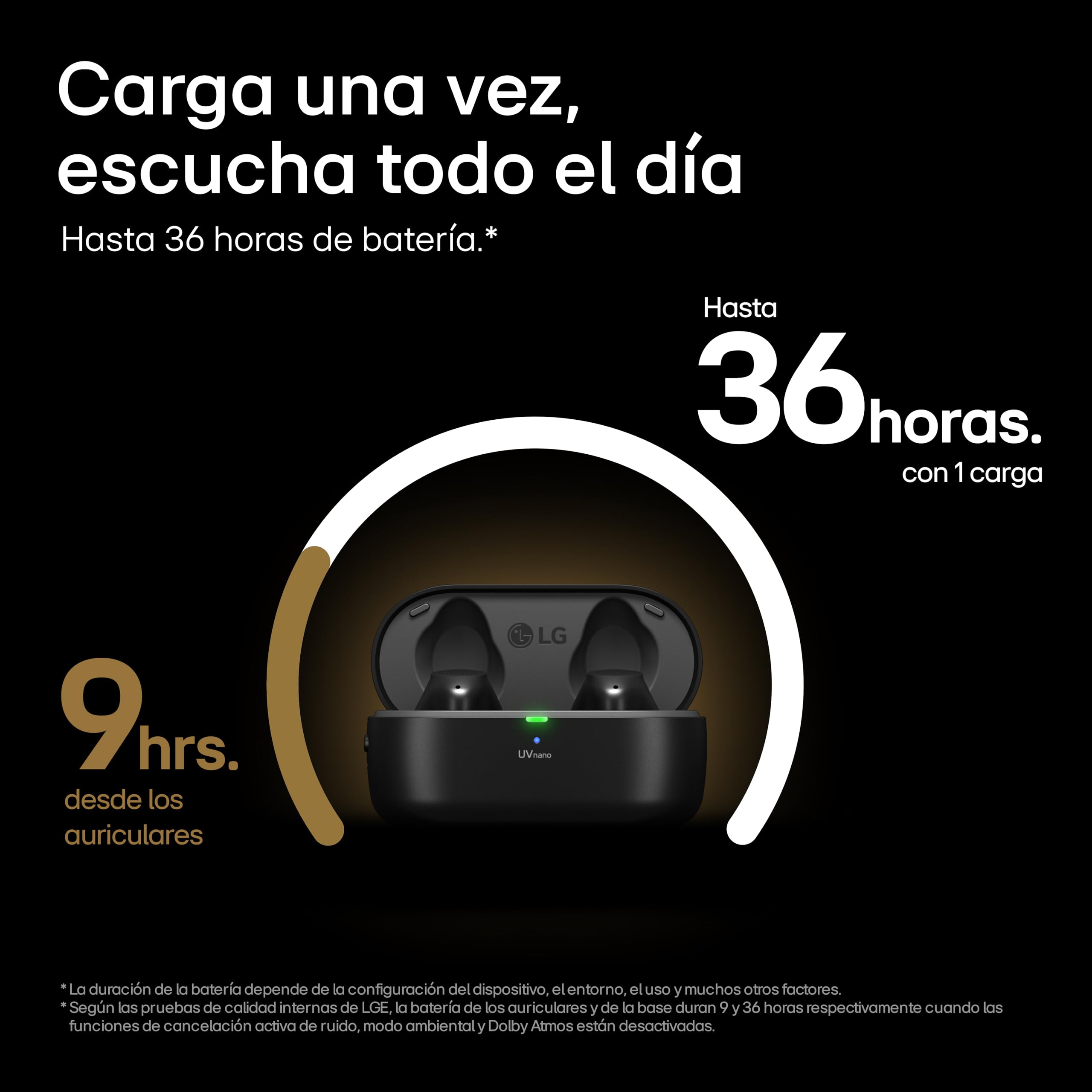 LG Auriculares intraurales Bluetooth Tone Free T90S con Sonido Dolby Atmos, tecnología Meridian, cancelación Activa de Ruido (ANC), y UVnano+, Blanco