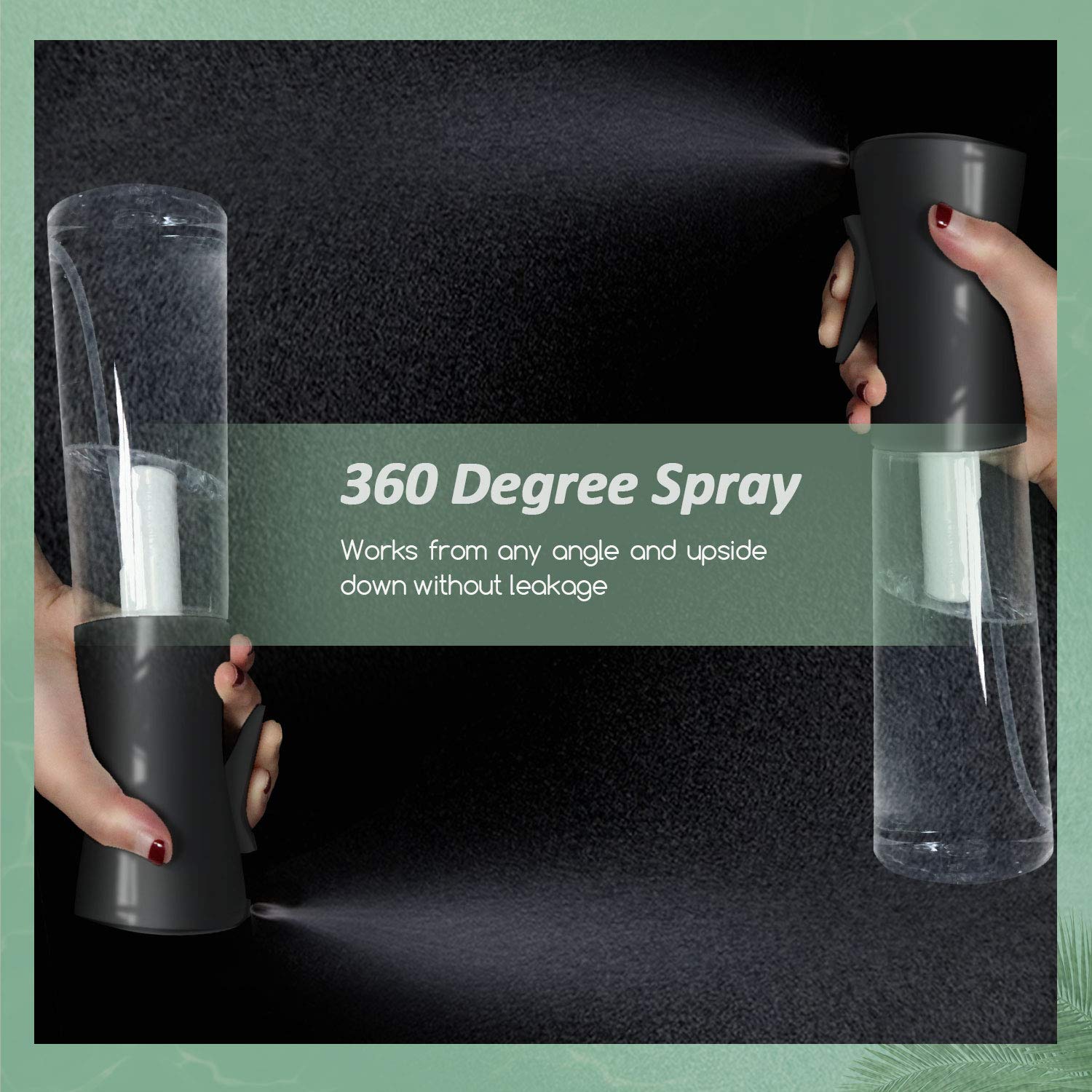 Spray Bottle 10oz- Continuous Ultra Fine 360 Degree Spraying Refillable Water Mister Big Size Plastic Empty Clear Sprayer for Hair Styling, Cleaning Solutions, Indoor Plants, Beauty, Skin Care (Black)