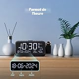 Mesqool Radio Réveil Projecteur de Plafond avec Projecteur 320°, Mode Jours Ouvrables/Week-End, 2 Alarmes, Chargeur USB de Type C, FM, Variateur d'intensité, Température, Humidité, Snooze, 12/24H - 7