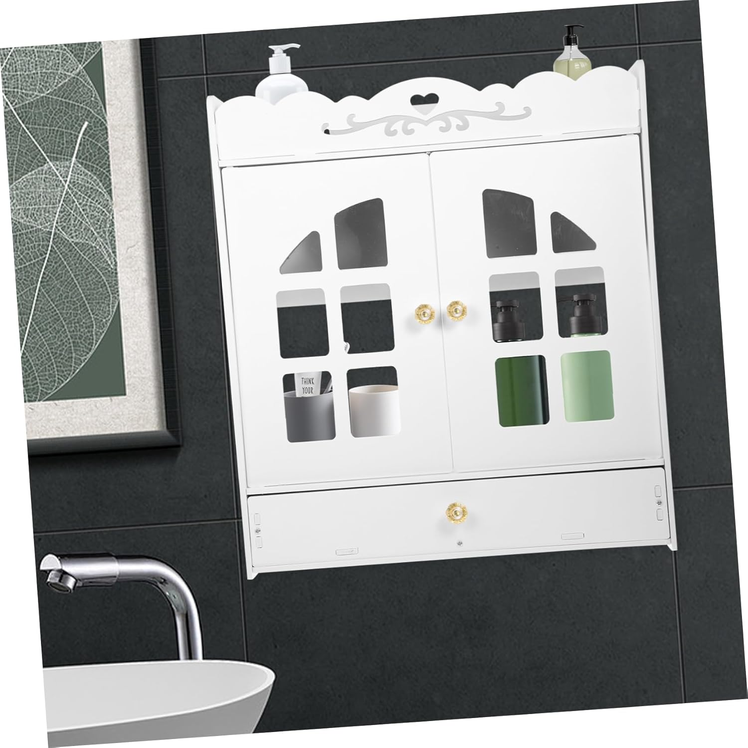 ABOOFAN Bathroom Wall Cabinet Vintage Design Storage Rack Over Toilet Decor Shelf