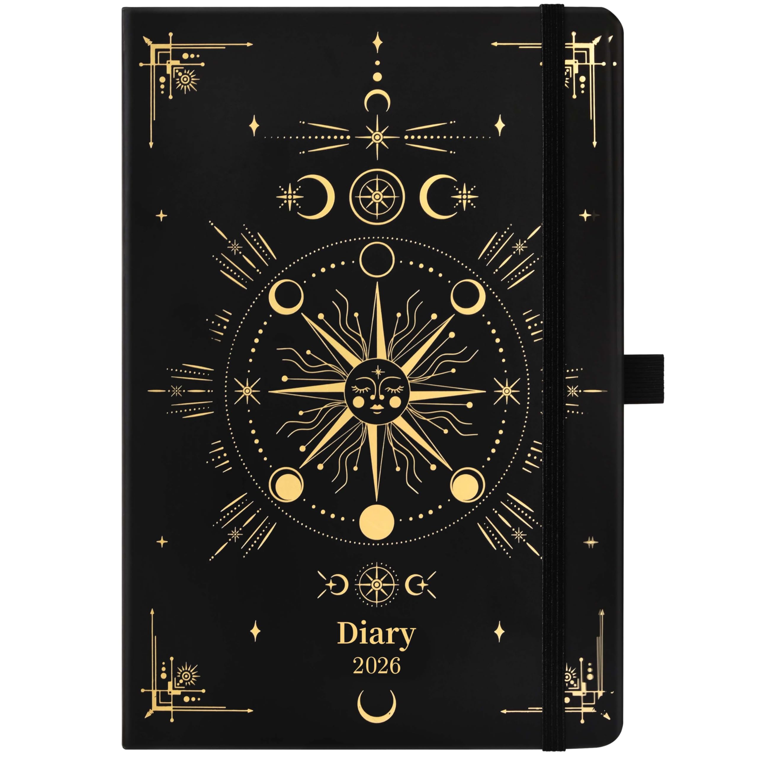 Diary 2026 - A5 2026 Diary from Jan. to Dec. 2026, diary 2026 Week to View, with Pen Loop, 21.3 x 14.7 x 1.6 cm, phase of the moon