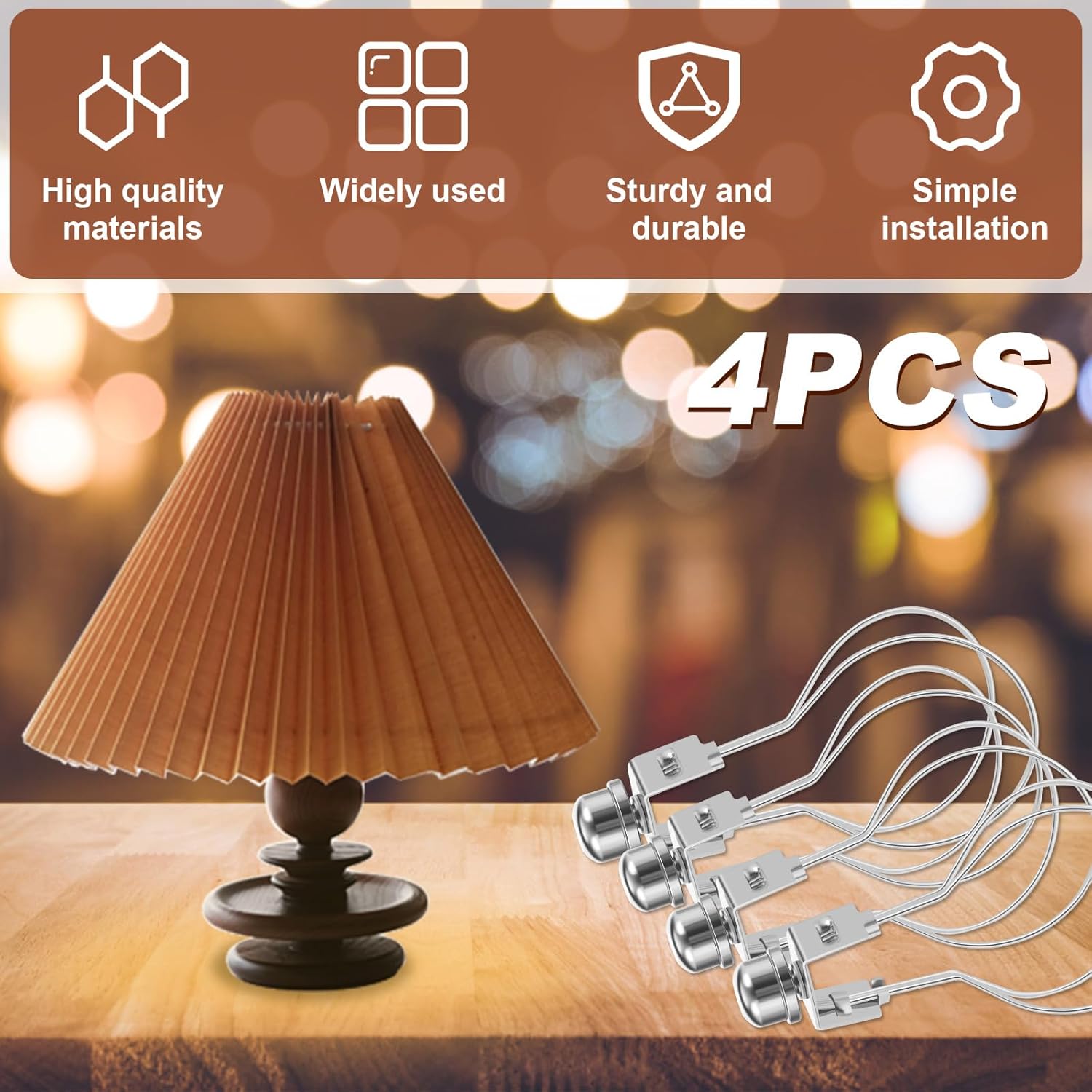 4 Pack Lamp Shade Holder with Finial Levellers Polished Brass, Lamp Shade Light Bulb Clip Adapter, Lamp Shade Light Bulb Clip Adapter with Shade Attaching Finial Top for Clip On Light Bulbs (Silvery)