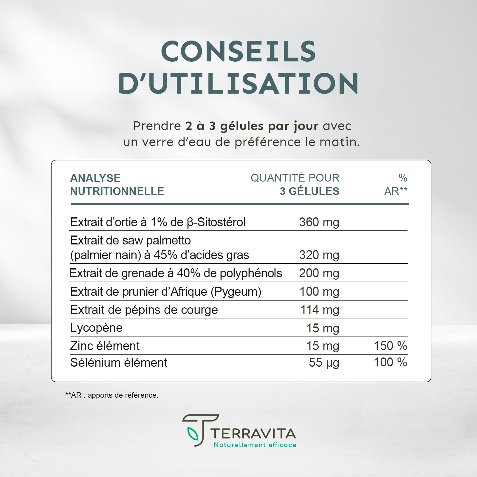Complexe PROSTATE | Protection de la Prostate et Confort Urinaire Homme | Lutte Naturellement et Efficacement contre l’HBP et les Mictions | Dosage Clinique | 90 Gélules | Made in France | Terravita