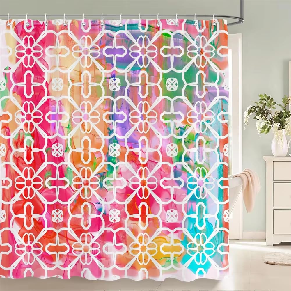 KELAIMI Colorful Geometric Shower Curtain,Modern Simple Bathroom Curtains,Aesthetic Contemporary Quick-Dry Bathtub Curtains with Hooks Style 8 180X210Cm