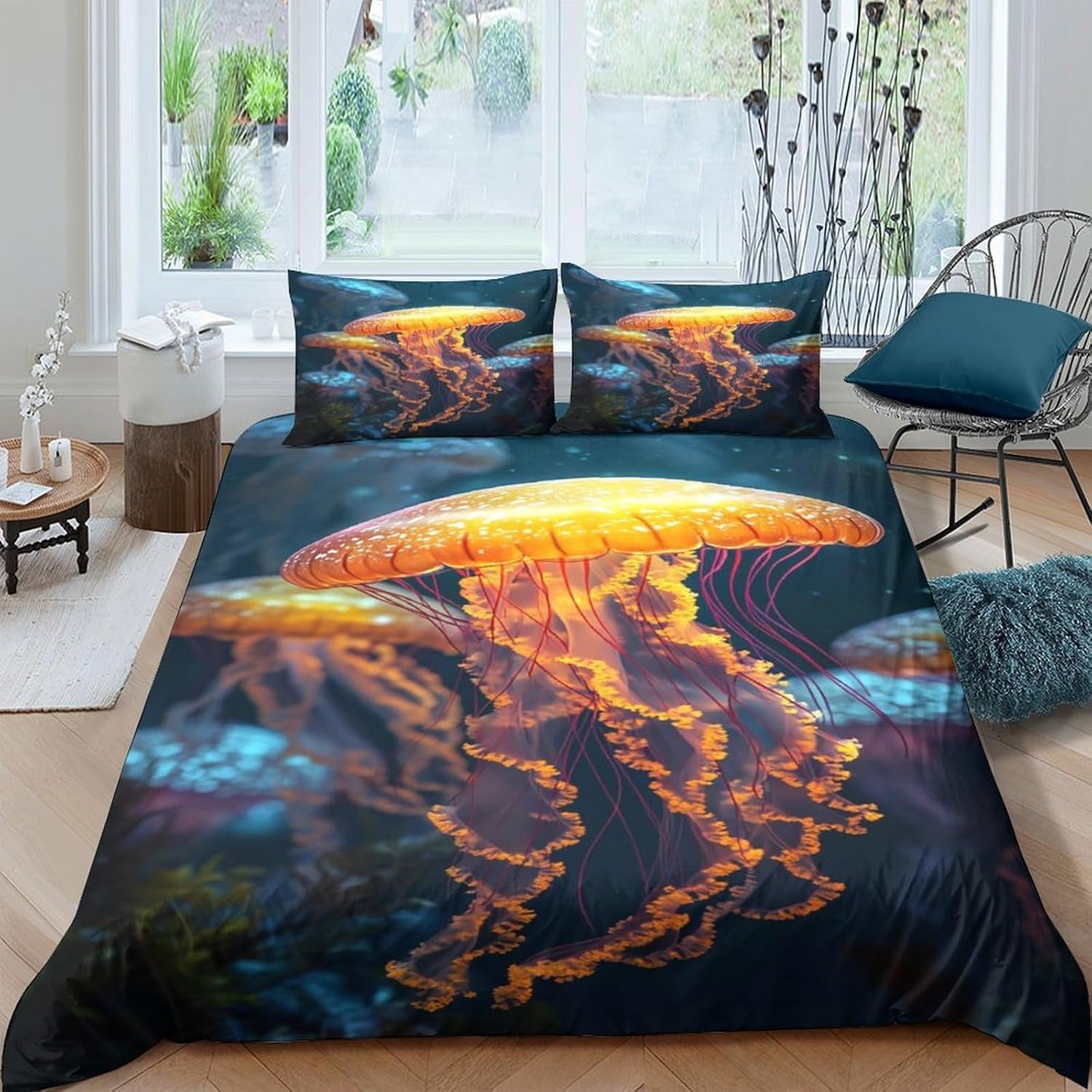 Housse de couette 240x260 méduse à motif 3D réaliste en textile doux