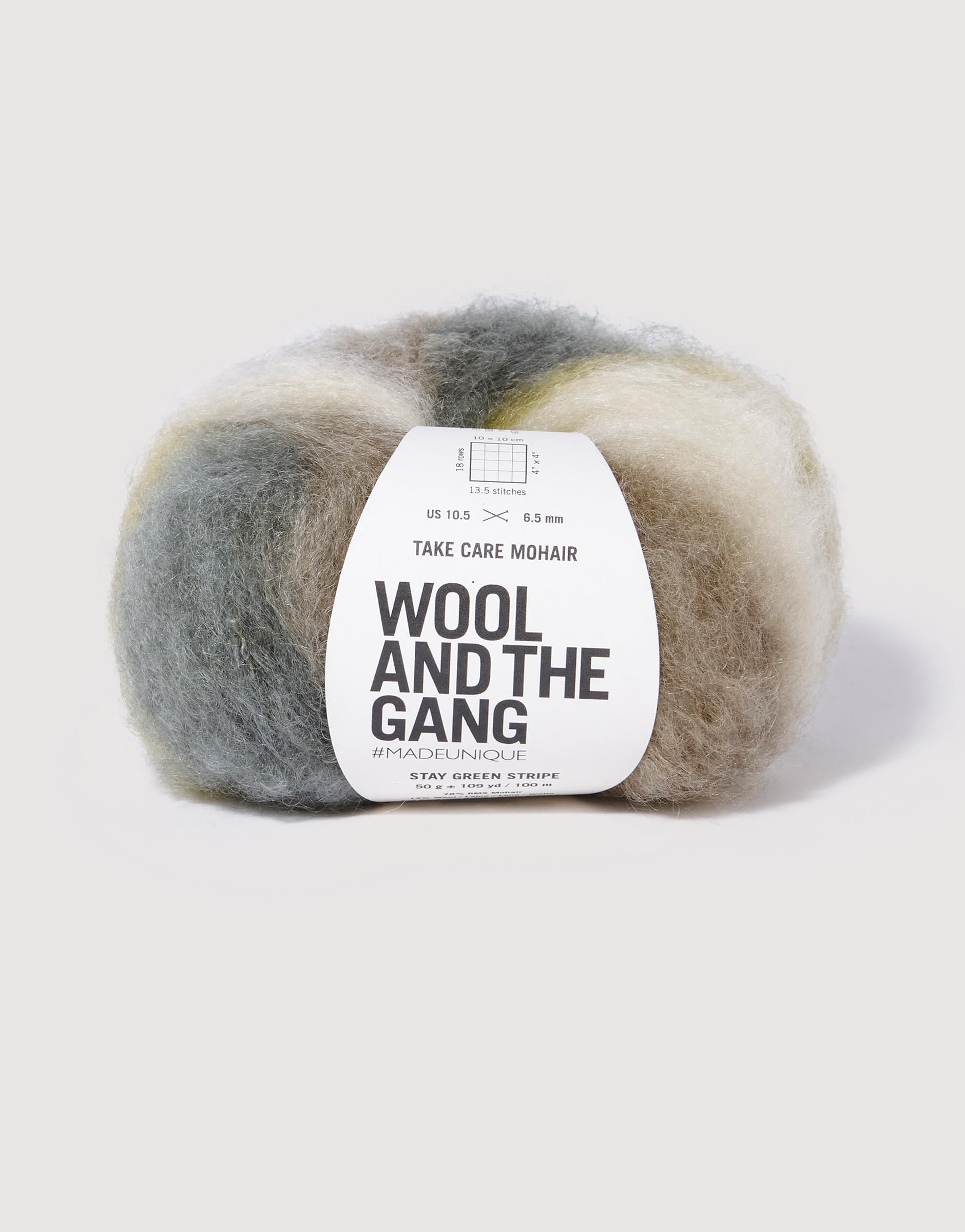 Wool and the Gang Take Care Mohair Stripe, Stay Green Stripe, 50 g, Aran/Worsted