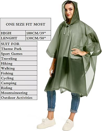 Miniatura 3 de HOOMBOOM Ponchos de lluvia reutilizables con capucha con cordón para adultos, abrigo de lluvia grueso impermeable, 2 paquetes