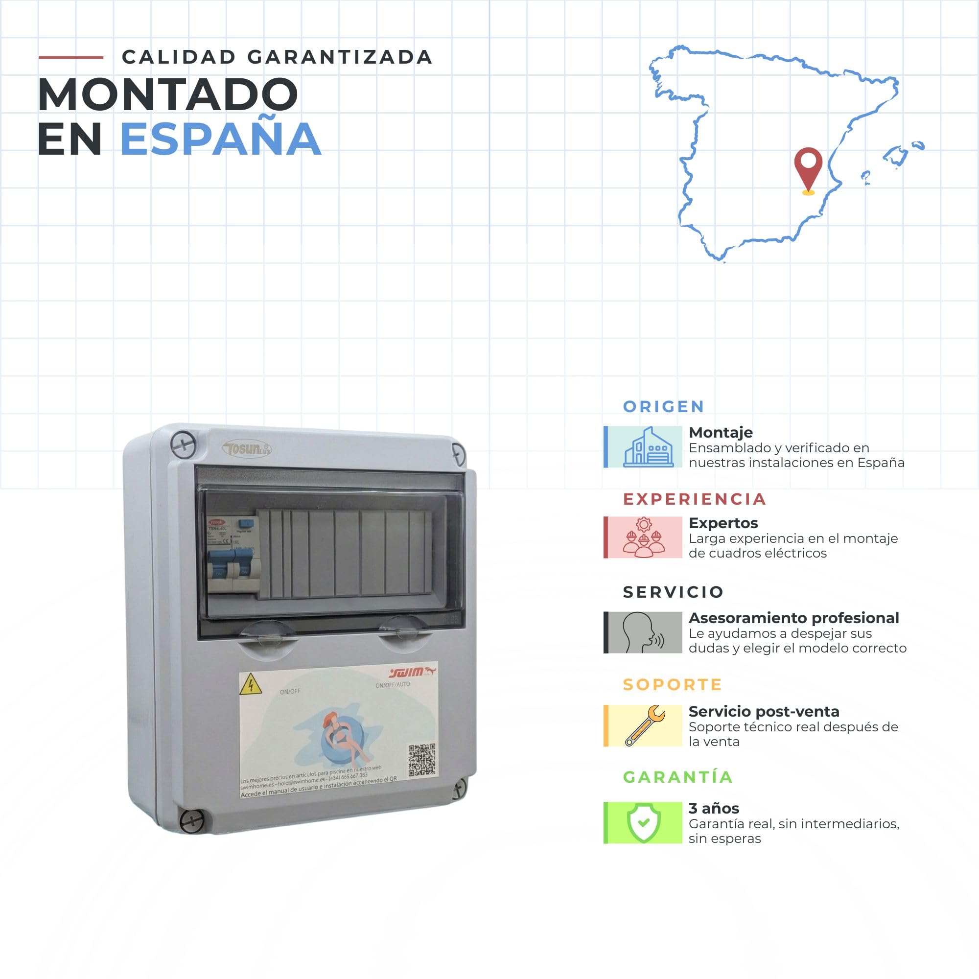 SWIMHOME Cuadro Eléctrico Piscina Transformador 300W 12V AC IP65 Estanco con Mando a Distancia, ABS Gris