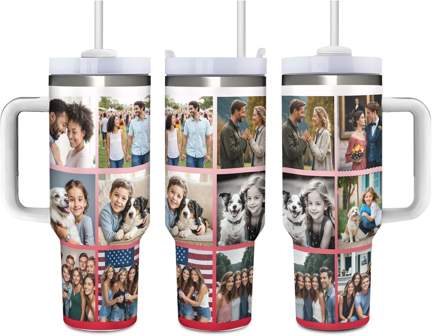 Custom 40oz Personalized Stainless Steel Insulated Travel Coffee Tumbler with Your 12 Photos Text, DIY Picture Car Mug with Lid Straw 1200 ML, Customized Gifts for Home Office Travel (Print in USA)