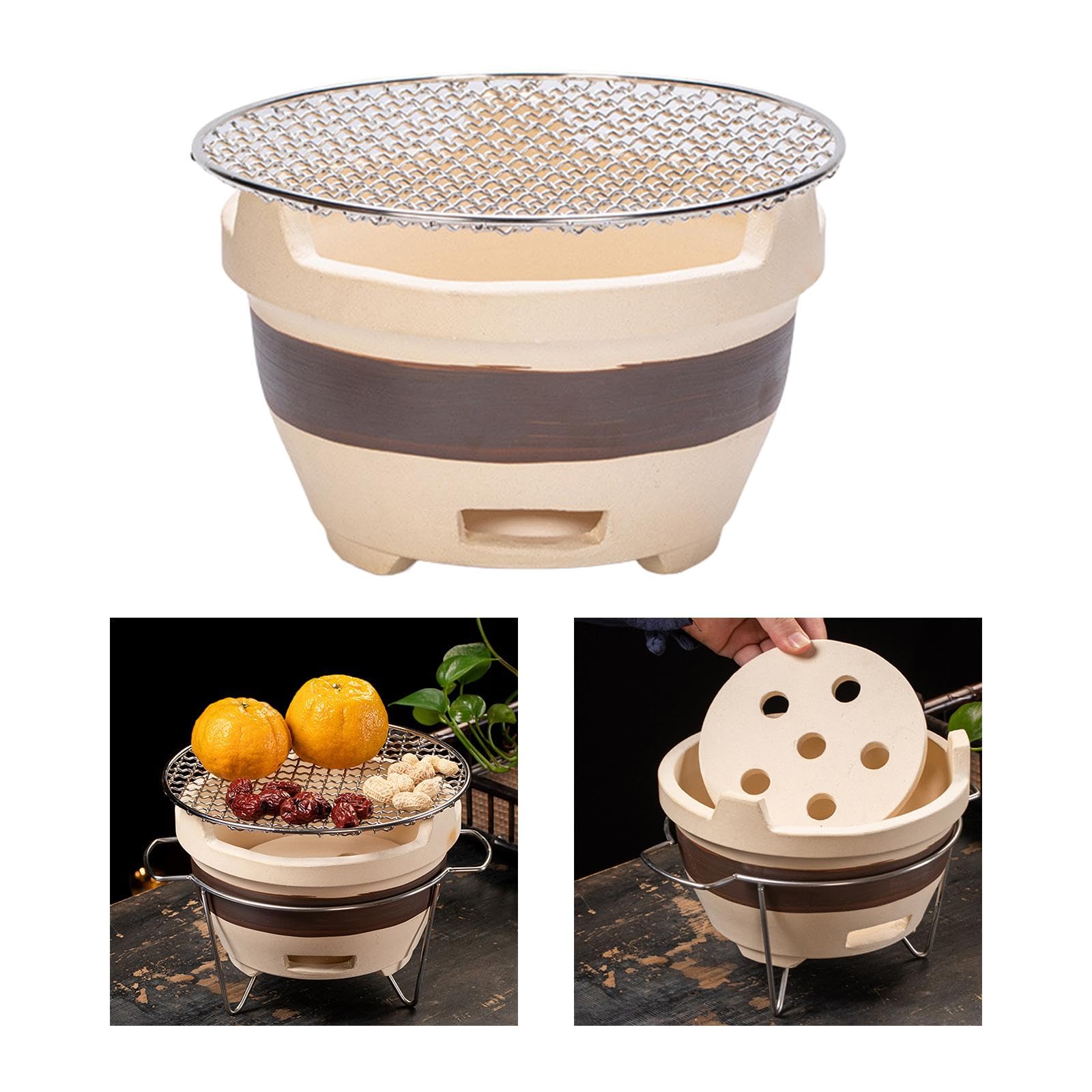 Parrilla de Cerámica con Carbón Y Rejilla para Usar como Parrilla de Mesa Japonesa para La Preparación de Té en Restaurantes, Estilo a